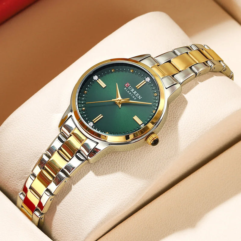 Curren relógio feminino com pulseira de luxo, à prova d'água, aço inoxidável, quartzo, relógios de pulso, simples, para mulheres