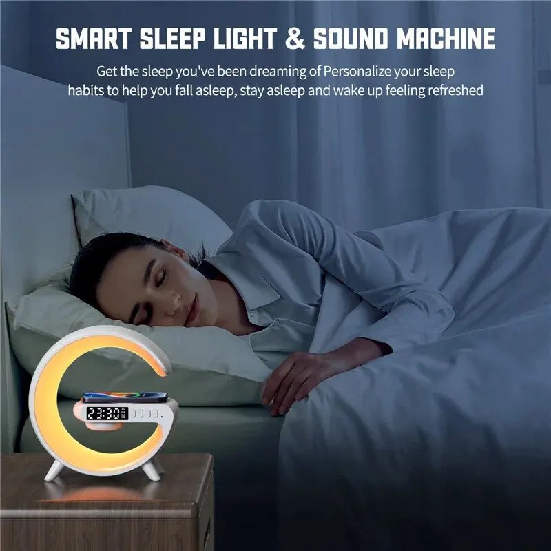 Carregador sem fio almofada suporte alto-falante cartão tf rgb luz noturna lâmpada despertador estação de carregamento rápido para Iphone Samsung Xiaomi